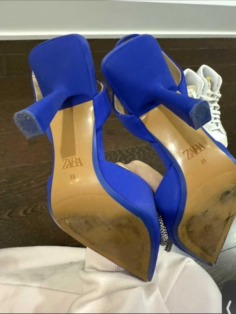 Zara Cobalt Blue Pointed Slingback Heels with Crystal Bow Accent - Picture 4 of 4